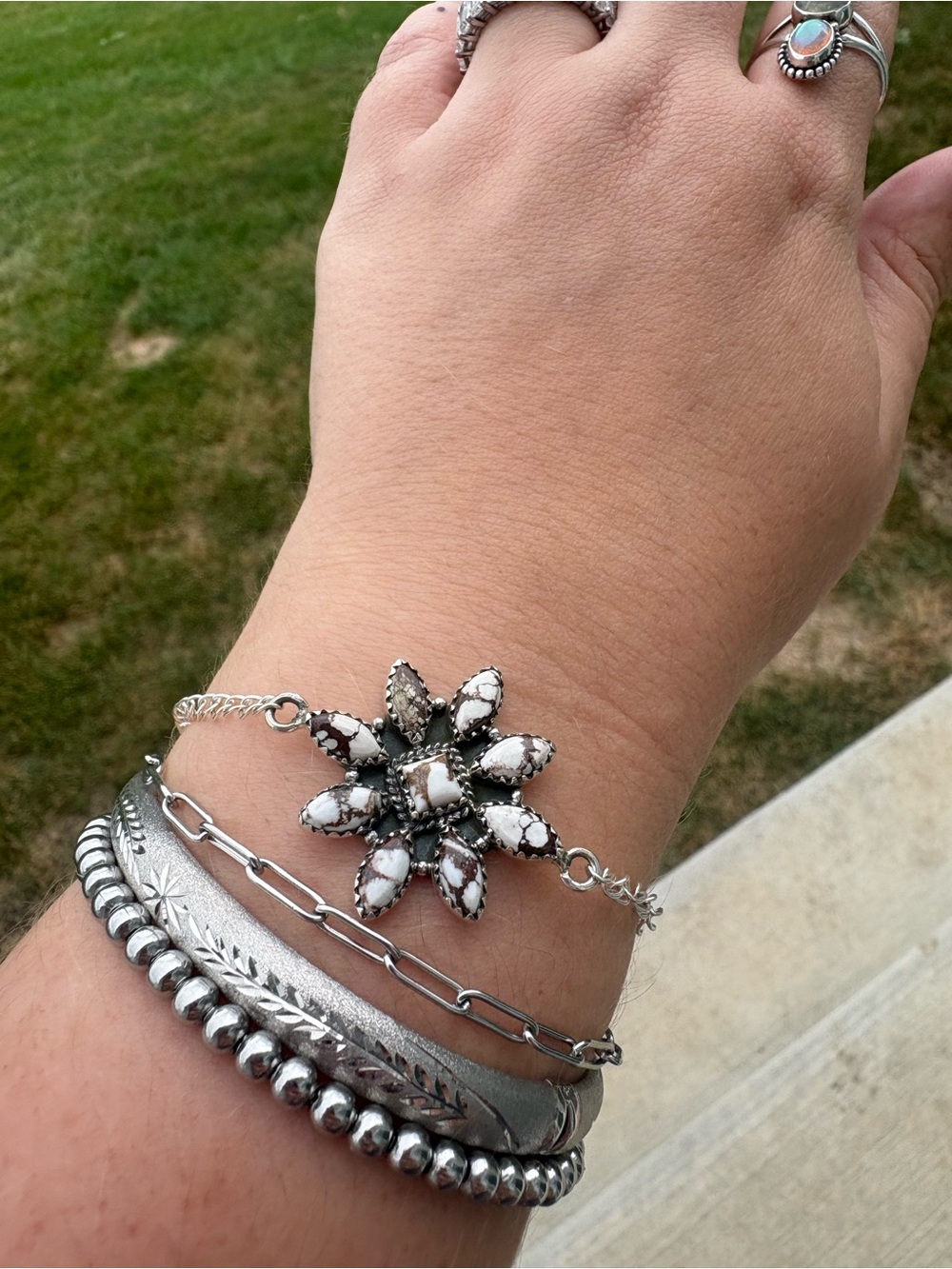 Sterling Silver Wildhorse Flower Bracelet Closed Back Statement